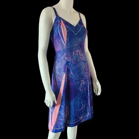 VINTAGE 50s 60s Hand Dyed Batik Slip Dress M - Picture 6 of 10